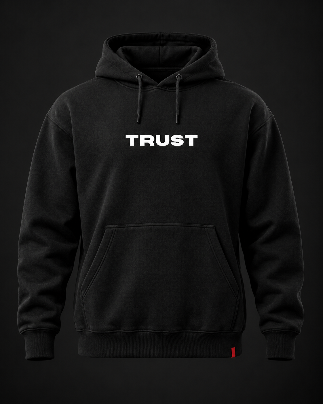 Black TRUST Hoodie concept with white TRUST branding